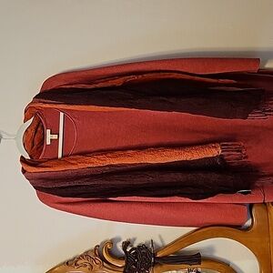 Red Long Sleeve Dress with Multicolor Scarf